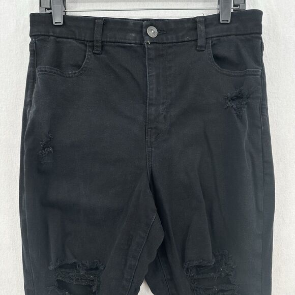 American Eagle Jeans 12 Long Curvy Hi Rise Jegging Next Level Black Distressed - Picture 3 of 12